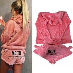 NEW - Meow Cat Pajama Shorts Fuzzy Set